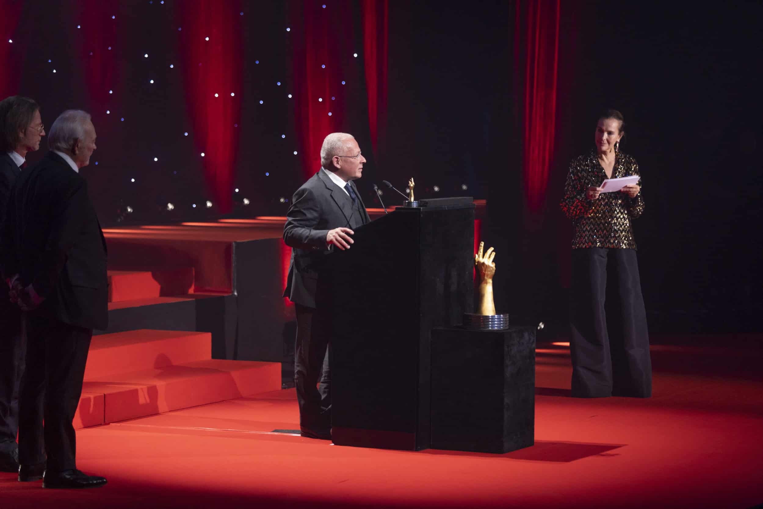 Bovet timepiece awarded at GPHG 2025 for Men's Complication Prize, displayed on stage.