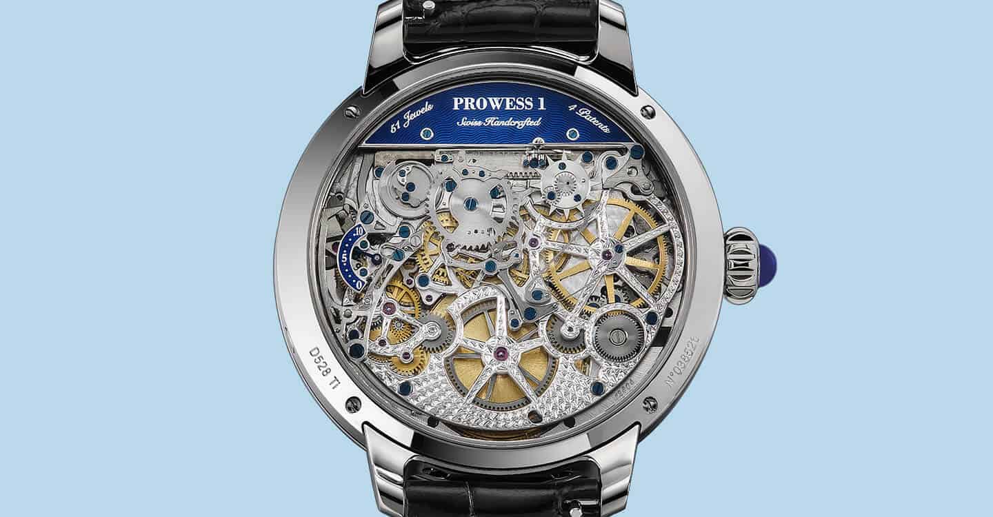 Intricate skeletonized timepiece with visible gears and movement details, elegant design for collect.