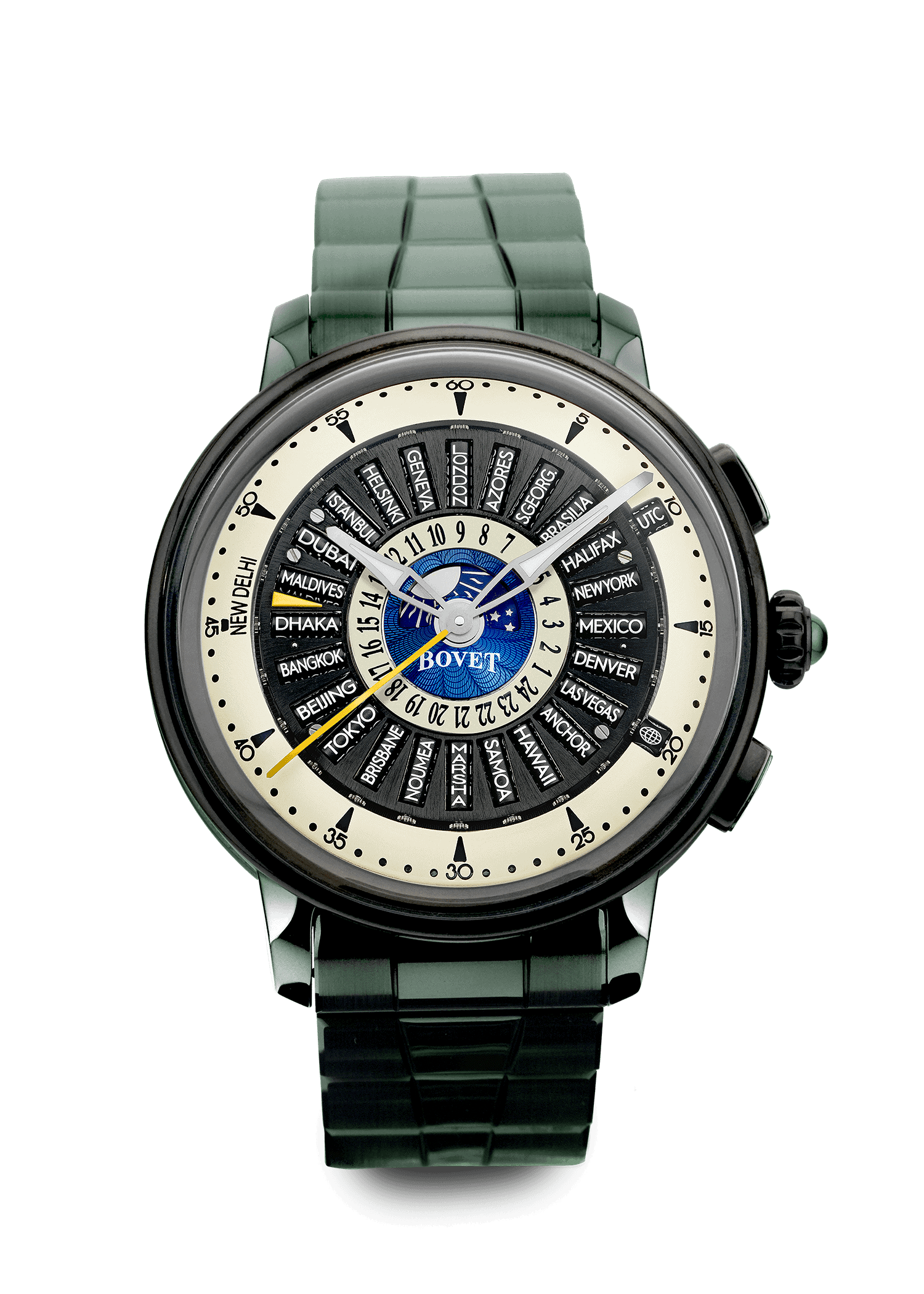 Exquisite Bovet Dimier Récital 30 timepiece with intricate dial design and multi-time zone display.