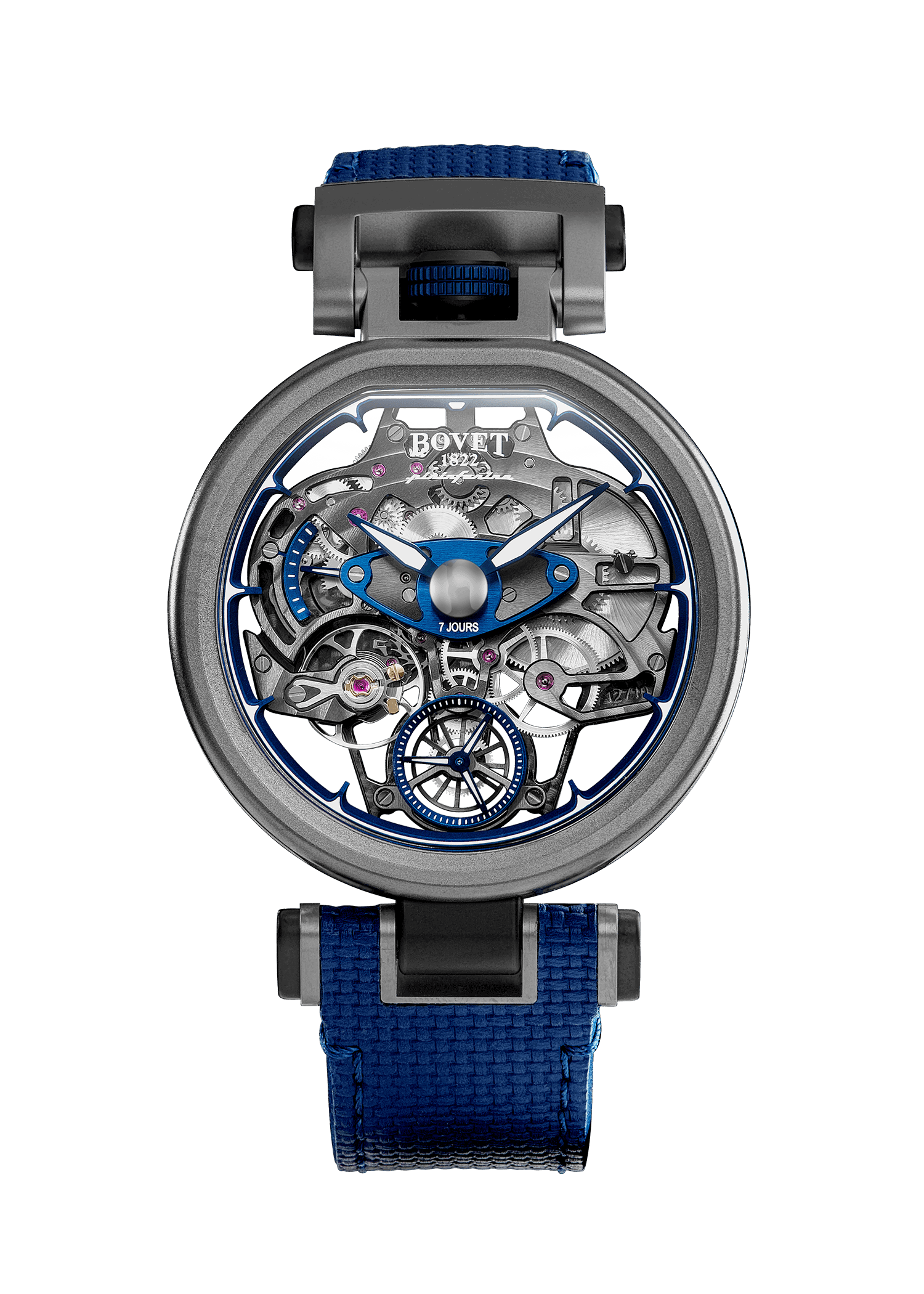 Exquisite Fleurier Aperto 1 timepiece with skeleton dial and blue accents, showcasing intricate craf.