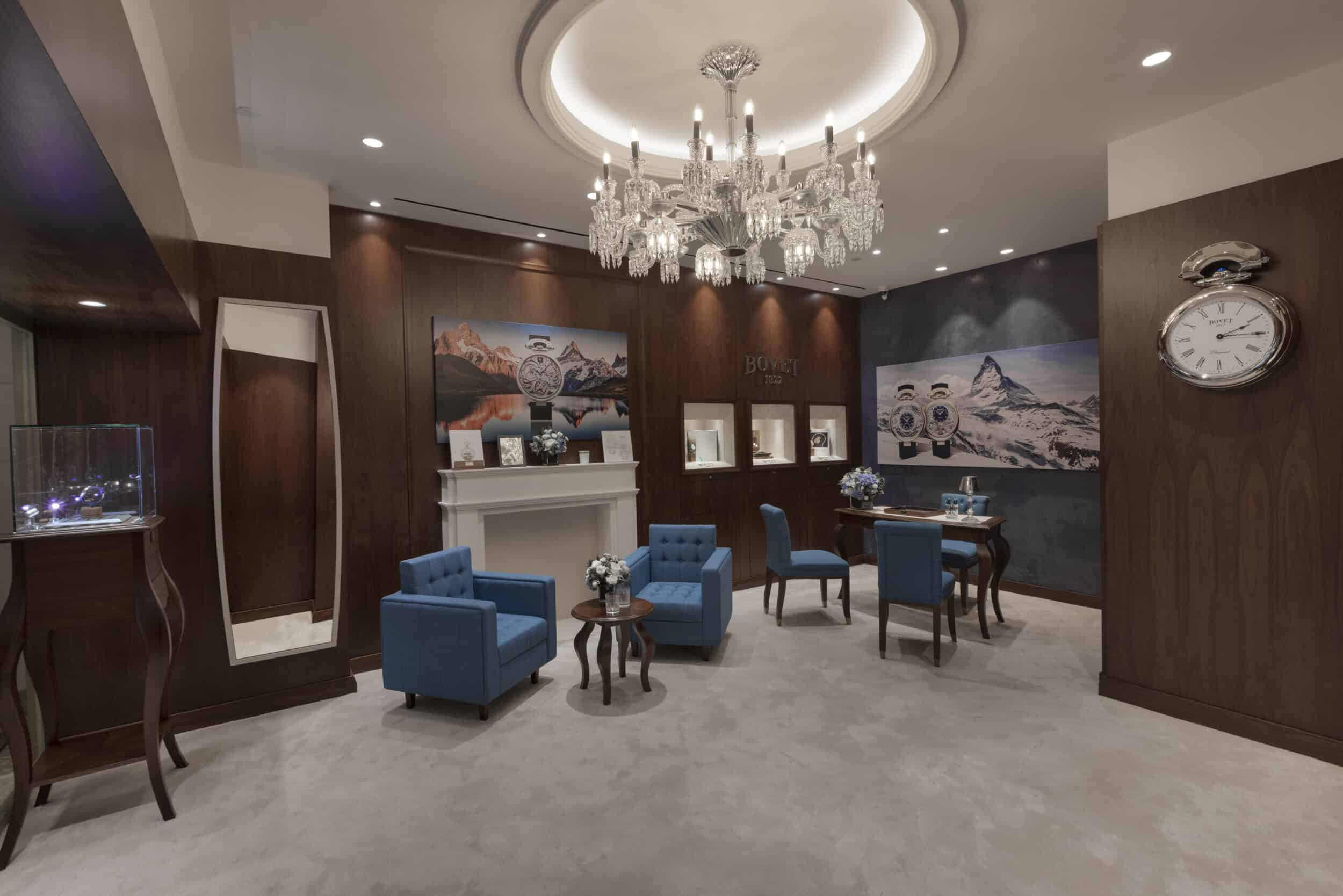 Elegant Bovet display room with luxurious decor and seating area in Vietnam.